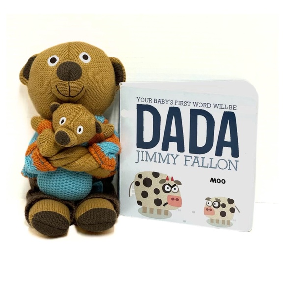JIMMY FALLON Book & Latitude Enfant Paris Plush Knit Dad Bear W / Knit Baby - Picture 1 of 8